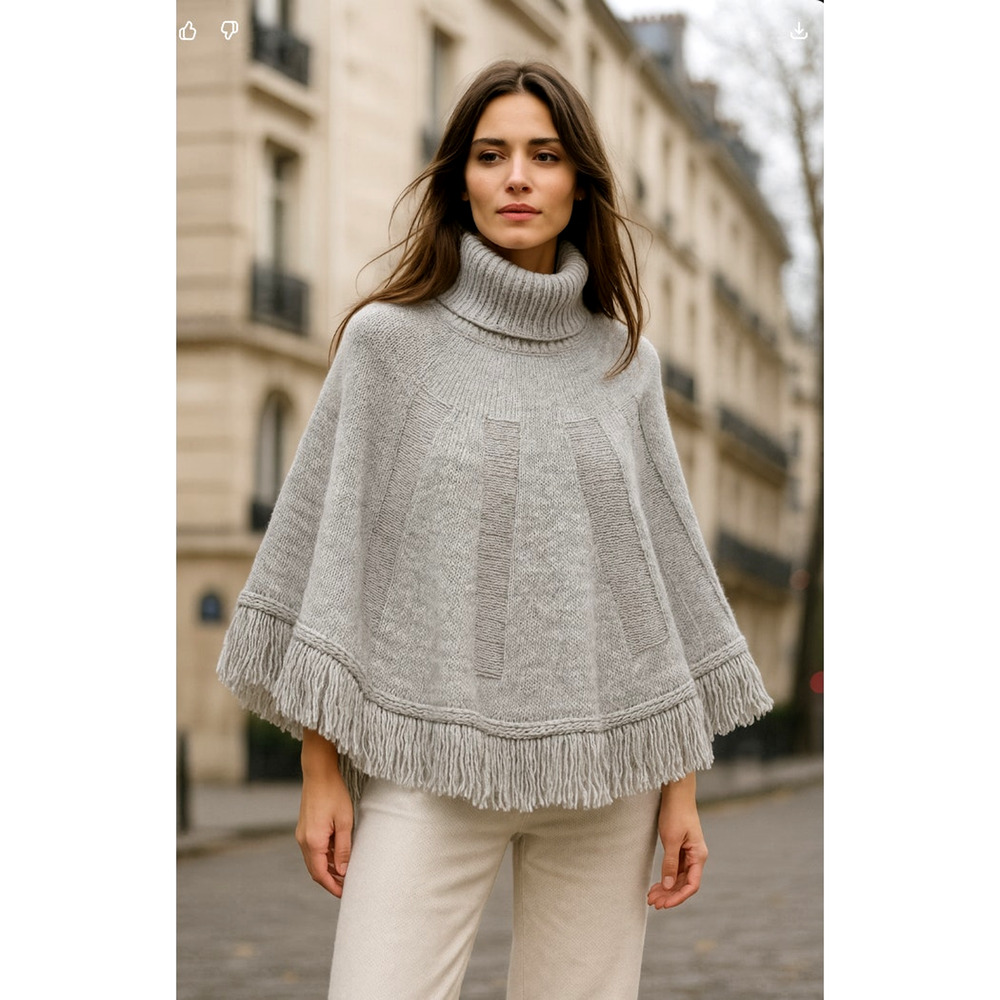 Neiman Marcus O/S LUXURY Italian Wool Alpaca Turtleneck Sweater Poncho Shawl Tan